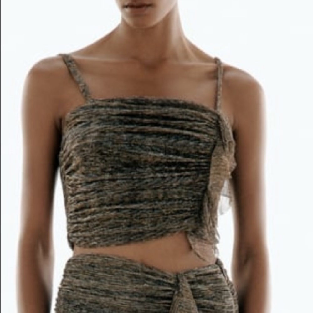 Zara Gold Thread Ruffled Top - Picture 3 of 12